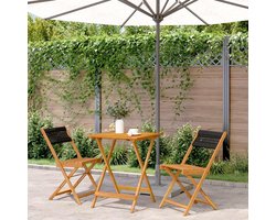 Tidyard Bistro Set of 3 Balcony Set with Folding Design for Garden, Patio, Balcony, Garden Dining Table, Garden Furniture, Outdoor Chair, Garden Set, Black, Polyrattan Solid Wood