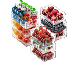 TidyHome® Koelkast Organizer – Set van 9 Stuks – Koelkast Bakjes - Opbergbak - Lade Organizer – 3 Verschillende Afmetingen - Lade Verdeler – Bewaarbakjes - Stapelbaar – BPA-Vrij