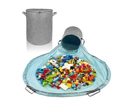 TidyUp Speelgoedmand met Speelmat – Opbergmand XXL met Deksel – Opbergbox voor Kinderkamer – Geschikt voor LEGO & Duplo – Grijs