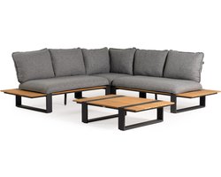 Tierra Outdoor Loungeset Seto - Hoekset met tafel - Aluminium en Teakhout - Charcoal en Ash Grey - Incl. Kussens