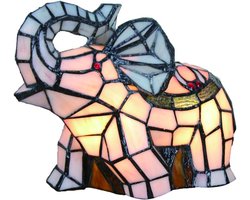 Tiffany gekleurde glazen tafellamp, witte olifant nachtlicht