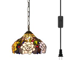 Tiffany hanglampen Rozenbloemen Gebrandschilderde glazen hanglamp Antieke stijl Stekkerlamp voor thuis Keukeneiland Eetkamer Woonkamer Gang Bar