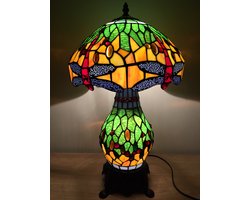 Tiffany lamp Studio victoriaanse stijl "Green Dragonfly" lamp met 2 lichtpunten! - tafellamp Glas (glas-in-lood)