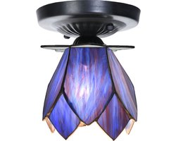 Tiffany plafonnière zwart met ''Blue Lotus'' - Art Deco Trade