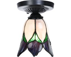 Tiffany plafonnière zwart met Lovely Flower Purple - Art Deco Trade