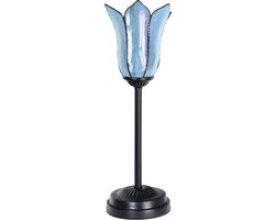 Tiffany slanke tafellamp zwart met Gentian Blue - Art Deco Trade