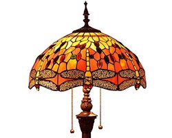 Tiffany-stijl vloerlamp Libelle met handgemaakte lampenkap - 65 inch hoog, oranje