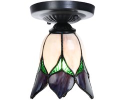 Tiffany-style plafonnière zwart met Lovely Flower Purple - Art Deco Trade