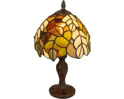 Tiffany tafellamp bladeren - Groen-geel-bruin - Ø 21 cm - Glas in lood - Warm licht - Natuurmotief - Hersttinten | RORUVERA