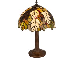 Tiffany tafellamp bladeren - Groen-geel-bruin - Ø 30,5 cm - Glas in lood - Warm licht - Natuurmotief - Hersttinten | RORUVERA