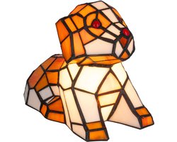Tiffany tafellamp hond - Wit-oranje - L 25 cm - Glas in lood - Warm licht - Decoratieve figuurlamp | RORUVERA