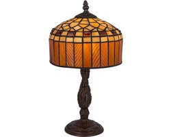 Tiffany tafellamp Klassiek - Crème-amber - Ø 20 cm - Glas in lood - Warm licht - Geometrisch | RORUVERA