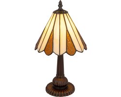 Tiffany tafellamp Klassiek – Crème-amber – Ø 20 cm – Glas in lood – Warm licht – Geometrisch | RORUVERA