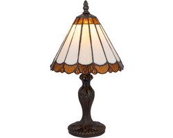 Tiffany tafellamp Klassiek - Crème-amber - Ø 20 cm - Glas in lood - Warm licht - Paneelontwerp | RORUVERA