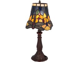 Tiffany tafellamp Libelle - Geel-blauw - Ø 16,5 cm - Glas in lood - Warm licht - Dragonfly - Klassiek | RORUVERA