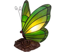 Tiffany Vlinder - Groen - H 24 cm - Glas in lood - Vlinderlamp | RORUVERA