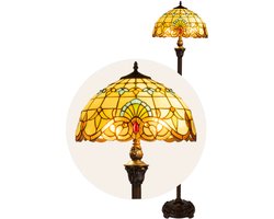 Tiffany vloerlamp Art Nouveau - Crème-amber - Ø 40 × H 165 cm - Staande lamp - Glas in lood - Warm licht | RORUVERA