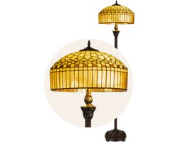 Tiffany vloerlamp Klassiek - Crème-amber - Ø 40 × H 165 cm - Staande lamp - Glas in lood - Warm licht | RORUVERA