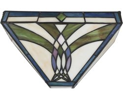 Tiffany wandlamp Art Deco - Crème-blauw-groen - B 25 cm - Glas in lood - Warm licht - Muurlamp - Geometrisch | RORUVERA