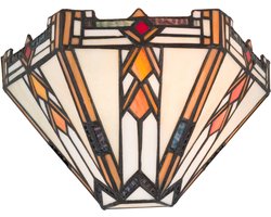 Tiffany wandlamp Art Deco - Crème-oranje - B 25 cm - Glas in lood - Warm licht - Muurlamp - Geometrisch | RORUVERA