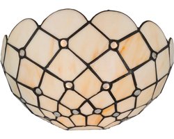 Tiffany wandlamp Klassiek - Crème-amber - B 25 cm - Glas in lood - Warm licht - Muurlamp - Glasjuweeltjes | RORUVERA