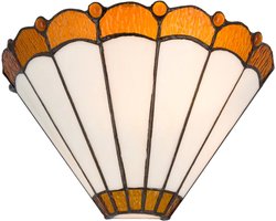 Tiffany wandlamp waaiermotief Art Deco - Crème-amber - B 25 cm - Glas in lood - Warm licht - Muurlamp | RORUVERA