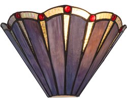 Tiffany wandlamp waaiermotief Art Deco - Paars-rood - B 25,5 cm - Glas in lood - Warm licht - Muurlamp | RORUVERA