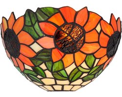 Tiffany wandlamp zonnebloem - Oranje-groen-amber - B 25 cm - Glas in lood - Warm licht - Muurlamp | RORUVERA