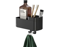 Tiger 2-Store - Doucherek met handdoekhaak en tandenborstelhouder - Zonder boren met TigerFix (apart verkrijgbaar) - 25 cm - Zwart