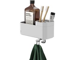 Tiger 2-Store - Tandenborstelhouder - Doucherek - Badkamer opbergrek - met handdoekhaakjes - Zonder boren - Boren of lijmen - Wit