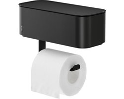 Tiger 2-Store - Toiletrolhouder - Wc rolhouder met opbergbakje vochtige doekjes - Zonder boren - Boren of lijmen - Zwart