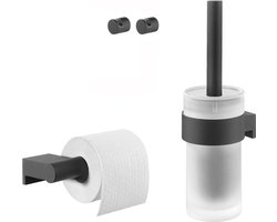 Tiger Bold Toiletaccessoireset - Toiletborstel met houder - Toiletrolhouder zonder klep - Handdoekhaken – Zwart