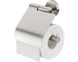 Tiger Boston - Wc rolhouder met klep - Toiletrolhouder - Zonder boren - Boren of lijmen - RVS geborsteld
