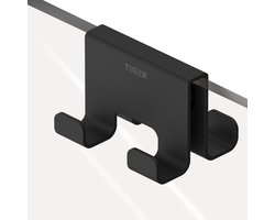 Tiger Caddy - Handdoekhaak voor douchecabine - Glaspaneel dikte 6-8 mm - 3,5 x 7 x 5 cm - dubbel - Zwart