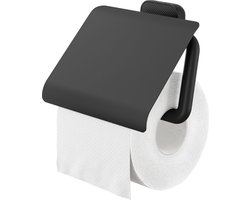 Tiger Carv - Wc rolhouder met klep - Toiletrolhouder - Zonder boren - Boren of lijmen - Zwart