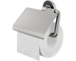 Tiger Cooper - Wc rolhouder met klep - Toiletrolhouder - Zonder boren - Boren of lijmen - RVS geborsteld / Zwart