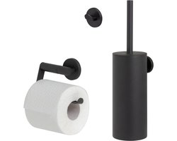 Tiger Noon - Toiletaccessoireset - Toiletborstel met houder - Toiletrolhouder zonder klep - Handdoekhaak – Zwart