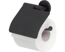 Tiger Noon - Wc rolhouder met klep - Toiletrolhouder - Zonder boren - Boren of lijmen - Zwart