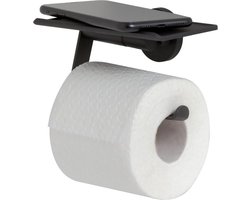 Tiger Noon - Wc rolhouder met planchet - Toiletrolhouder - Zonder boren - Boren of lijmen - Roestvrij staal Zwart