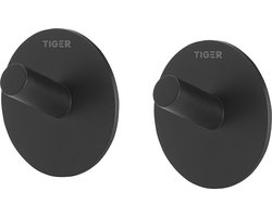 Tiger Rondo - Handdoekhaak - Zonder boren - Handdoekhaakjes - 3M tape - Mat zwart (2 stuks)