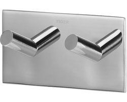 Tiger Square - Handdoekhaak dubbel - Zonder boren - Handdoekhaakjes - 3M tape - RVS gepolijst