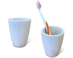 TIGER tandenborstelbeker / beker voor badkamer | porselein | hoogte 9 cm x Ø 7 cm | wit | set van 2 STUKS