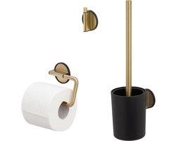 Tiger Tune - Toiletaccessoireset - Toiletborstel met houder - Toiletrolhouder zonder klep - Handdoekhaak – Goud geborsteld / Zwart