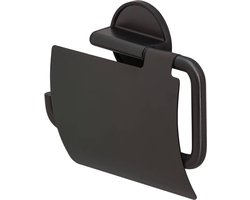 Tiger Tune - Wc rolhouder met klep - Toiletrolhouder - Zonder boren - Zelfklevend 3M tape - Zwart metaal geborsteld / Zwart - Gunmetal black