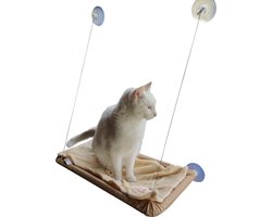 Tigerfield kattenmand voor aan het raam (platte vorm) - Kattenhangmat - Kattenhangmand - Beige - Max. 20 kg - Incl. wasbaar kleedje