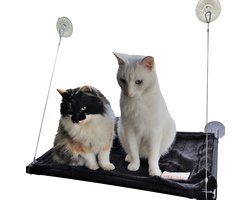 Tigerfield kattenmand voor aan het raam (platte vorm) - Kattenhangmat - Kattenhangmand - Zwart - Max. 20 kg - Incl. wasbaar kleedje