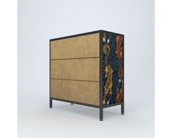 Tigris - Ladekast - Bruin/Oranje/Zwart - Metal/Glas/Fluweel - 90*90*45 cm