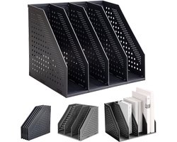 Tijdschriftencassette - 4 vakken - 330 x 255 x 243 mm - Bureau organizer - Tijdschriftenhouder - Tijdschriftenbak - Tijdschriften organizer - Tijdschriftenrek - Krantenbak - Lectuurbak - Magazinehouder - Donkergrijze - Opvouwbare - Plastic