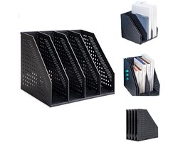 Tijdschriftencassette - 4 vakken - A4 formaat - bureau organizer - Tijdschriftenhouder - Tijdschriftenrek - Krantenbak - Lectuurbak - Magazinehouder - Magazinerek - 330 x 255 x 243 mm - Donkergrijze - opvouwbare - plastic