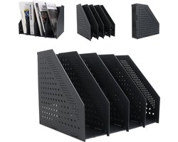 Tijdschriftencassette - 4 vakken - A4 formaat - bureau organizer - Tijdschriftenhouder - Tijdschriftenrek - Krantenbak - Lectuurbak - Magazinehouder - Magazinerek - 330 x 255 x 243 mm - Donkergrijze - opvouwbare - plastic